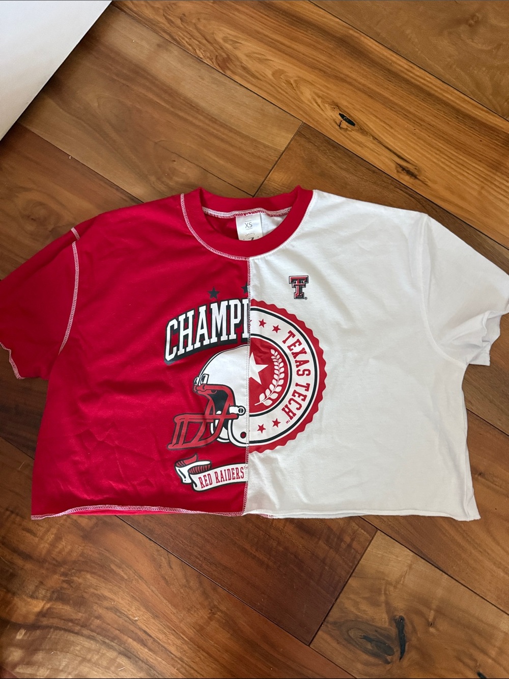 Texas Tech Red & White Split-Panel Crop Top